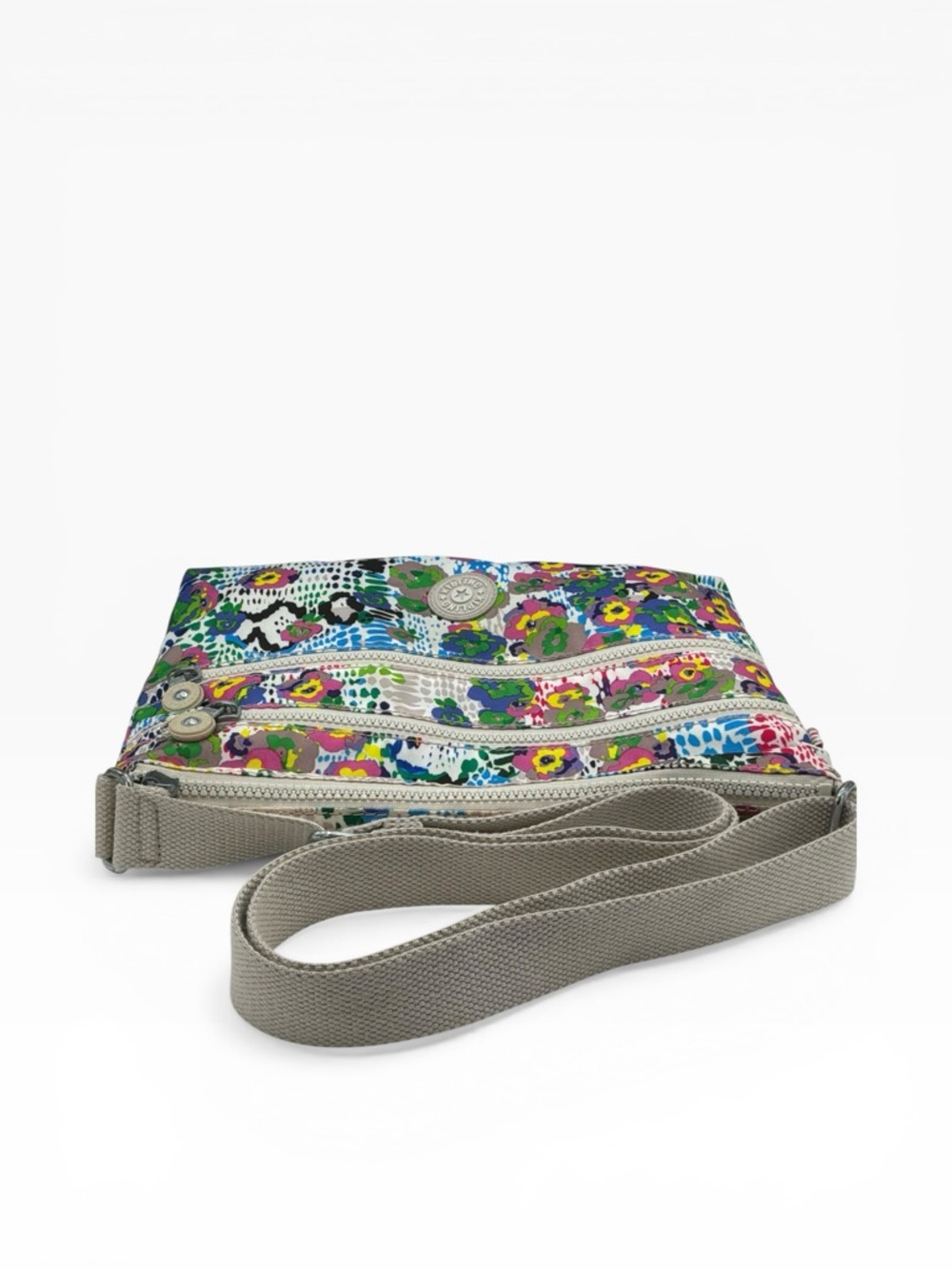 Kipling Alvar Colorful Daisy Dance Nylon Crossbody Bag with Gray Strap - Picture 4 of 11